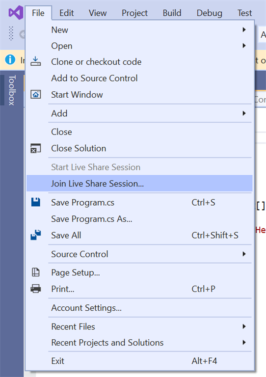 Visual Studio 2019 - Individually Evaluate Live Share