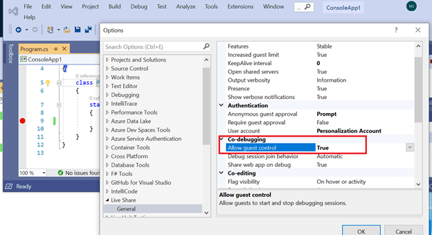 Visual Studio 2019 - Individually Evaluate Live Share