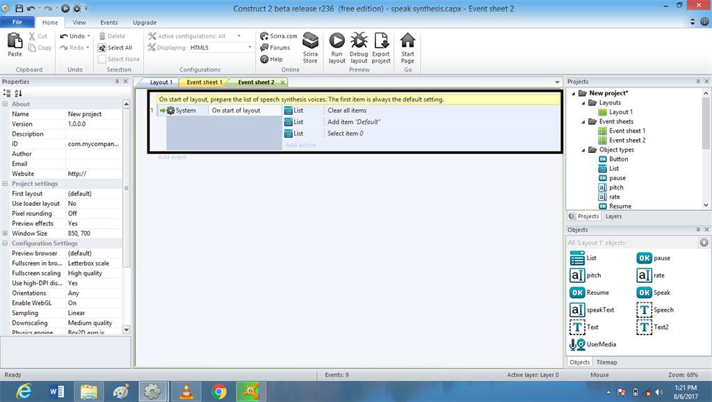 Voice Recognization Using Speech Synthesis In Game Construct 2