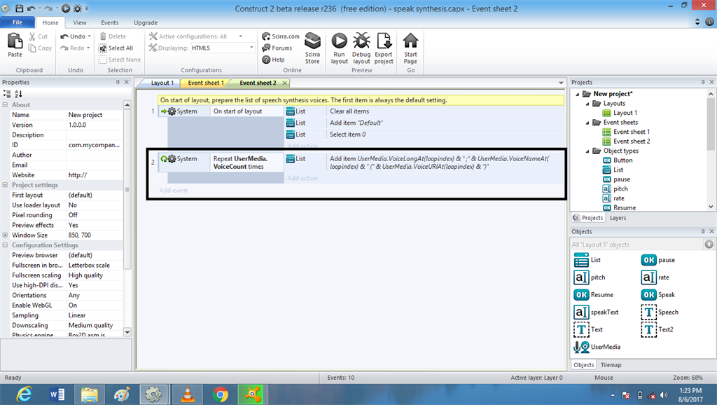 Voice Recognization Using Speech Synthesis In Game Construct 2