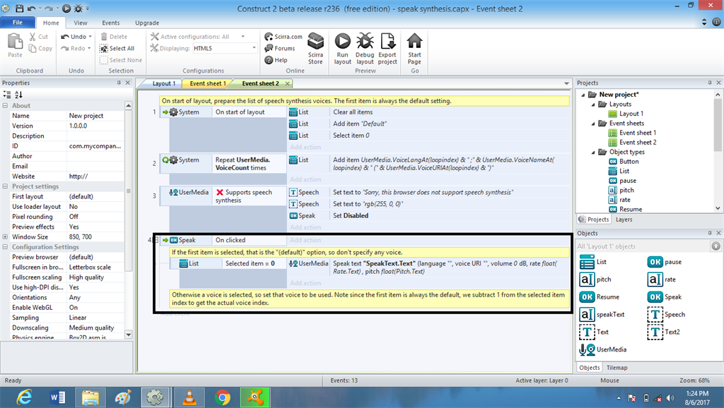 Voice Recognization Using Speech Synthesis In Game Construct 2
