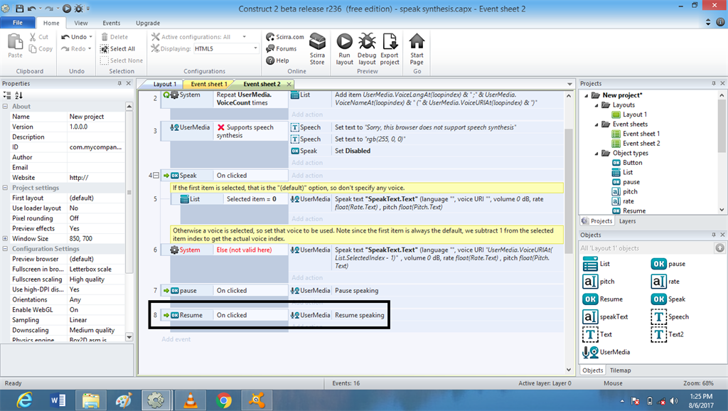 Voice Recognization Using Speech Synthesis In Game Construct 2