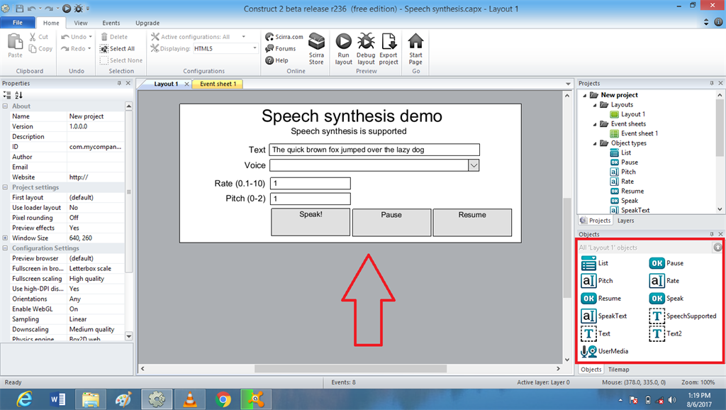Voice Recognization Using Speech Synthesis In Game Construct 2