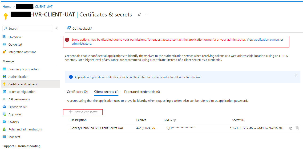 Web API in Azure (2), Set a Client Credential Secret