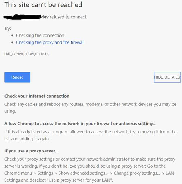 Error to our SharePoint 2013 site with extension ".dev"