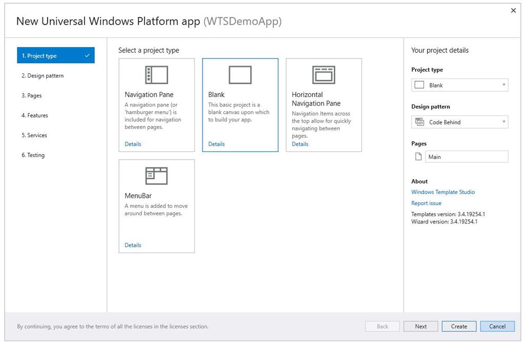 -Windows-Template Studio project types