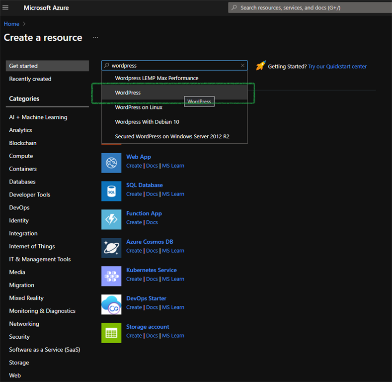 WordPress on Azure
