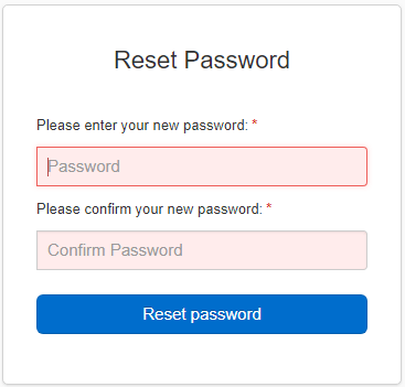 password reset screen