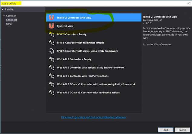 Ignite UI Controlelr With View