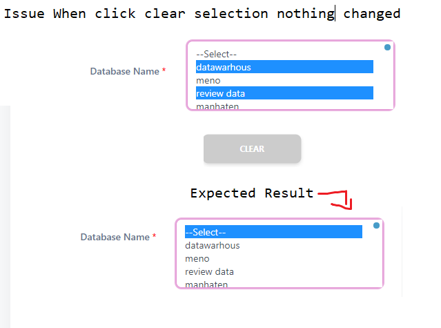 when click clear button drop down not change selection to first item s
