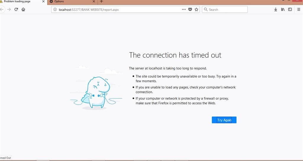 browser showing "the connection timeout " during preview